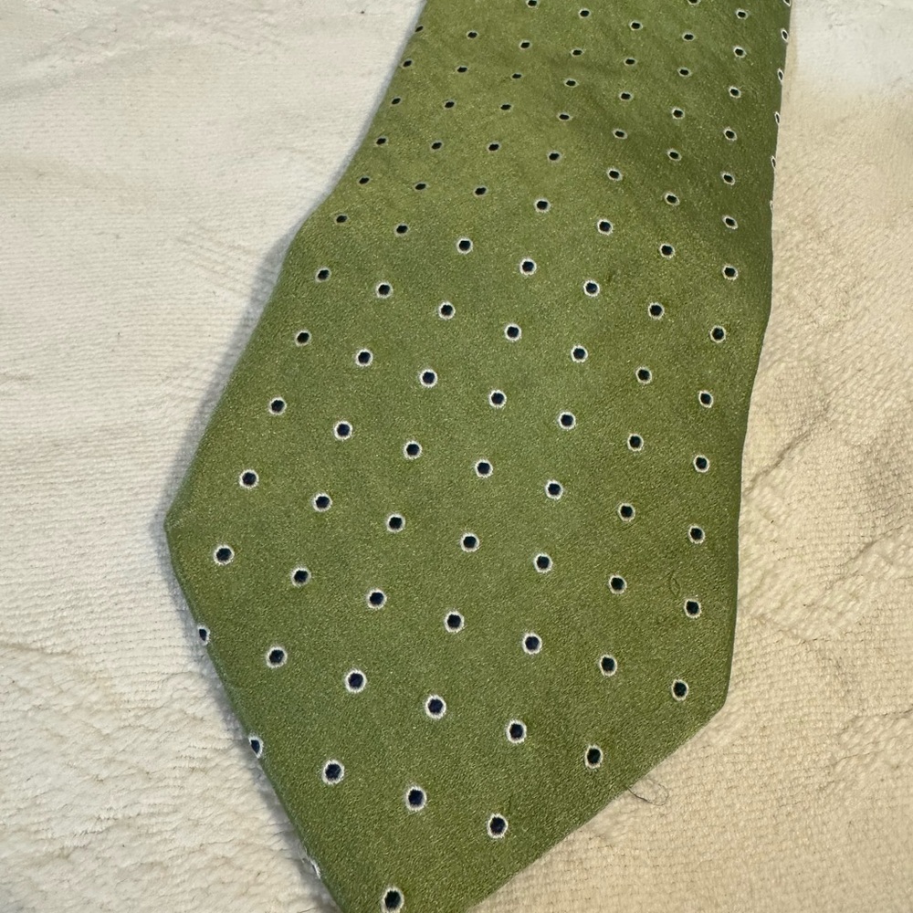 Tommy Hilfiger Silk Green White Black Polka Dot Tie